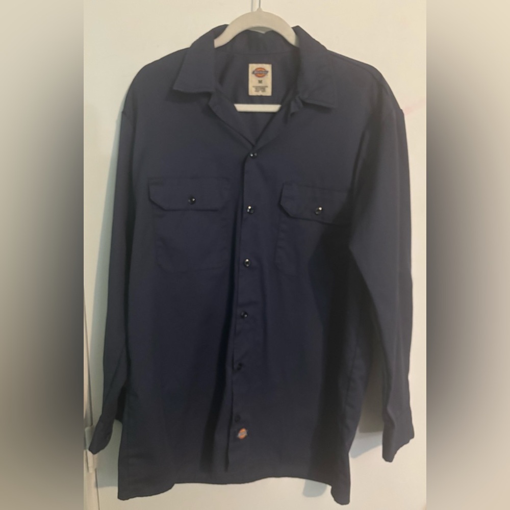 Dickies Mens Medium Navy Button Down Up Classic Work Shirt Utility‎ Mechanic